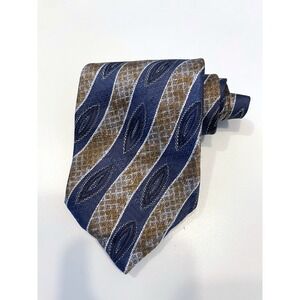 Hardy Amies Blue Gold Patterned Silk Mens Tie